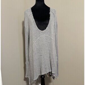 Free People Gray Drippy Thermal Sunset Park Waffle Knit Distressed Top Shirt S C
